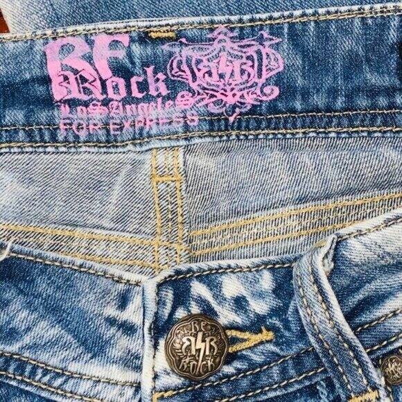 ReRock Express Jeans Womens Artsy Unique Bleached Acid Wash Bootcut 4 - Picture 12 of 12